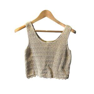 Moda International Beige Sleeveless Scoop Neck Cropped Crochet Top